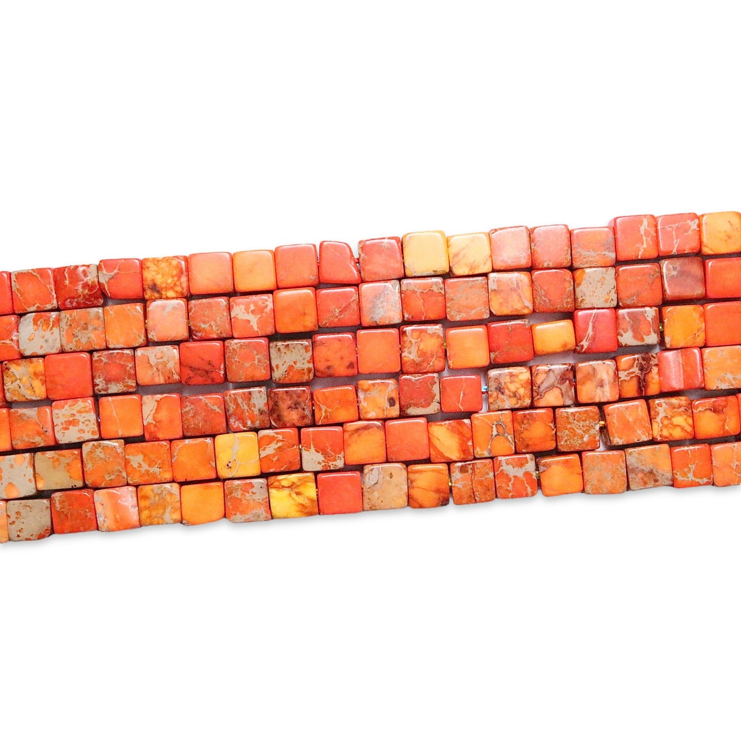 Fil de perles carrées Jaspe impérial orange chauffé - Foliesbijoux