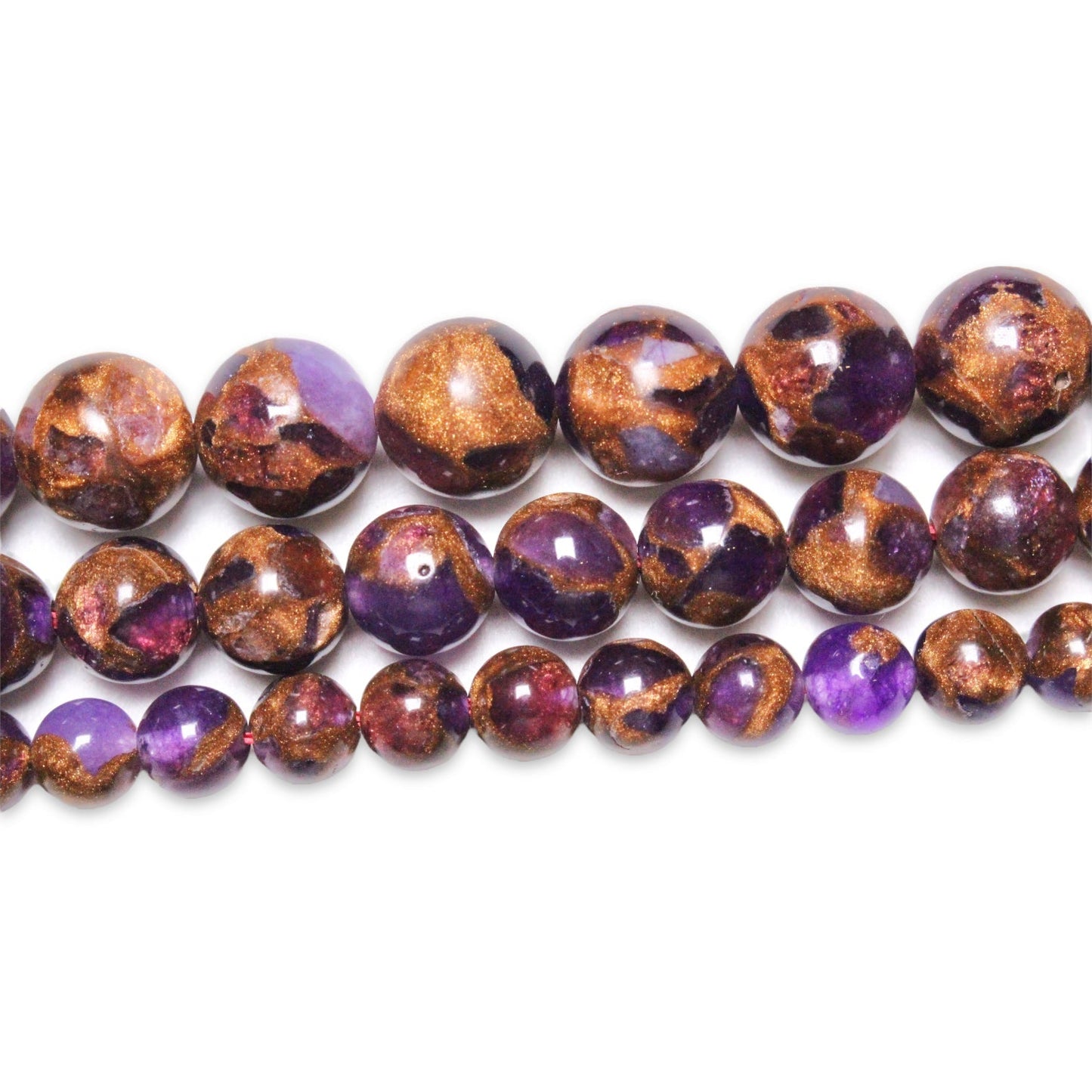 Fil de perles jaspe violet doré chauffée - Foliesbijoux