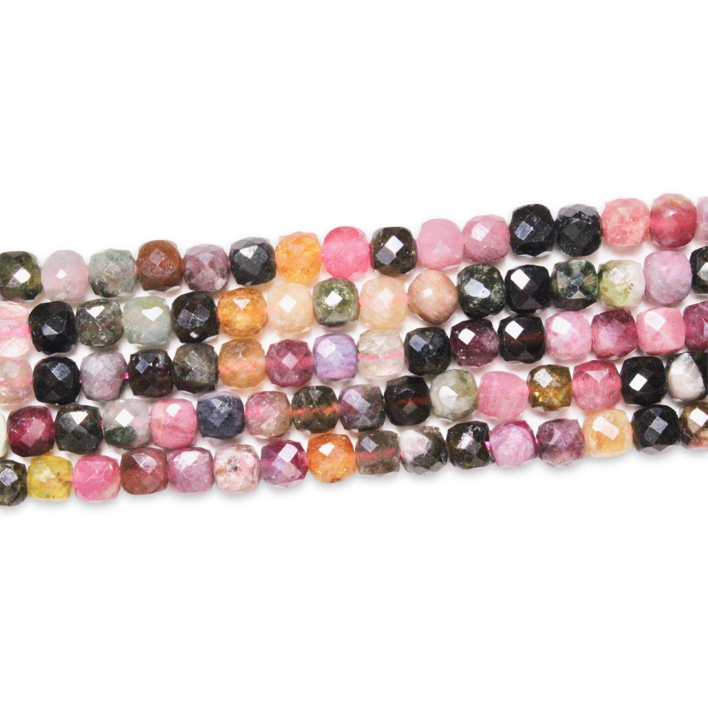 Fil de perle Tourmaline multicolore forme cube 4x4 - Foliesbijoux