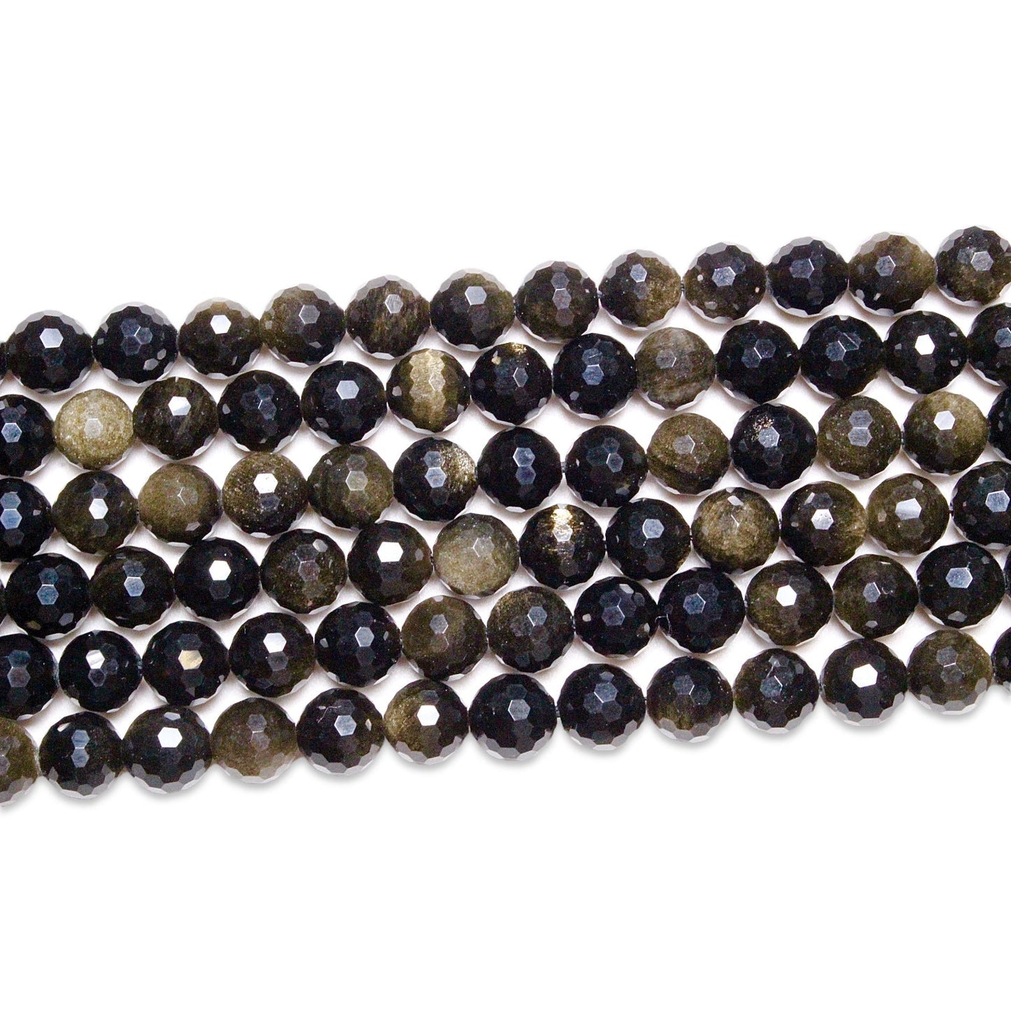 Fil de perles facettées obsidienne doré - Foliesbijoux
