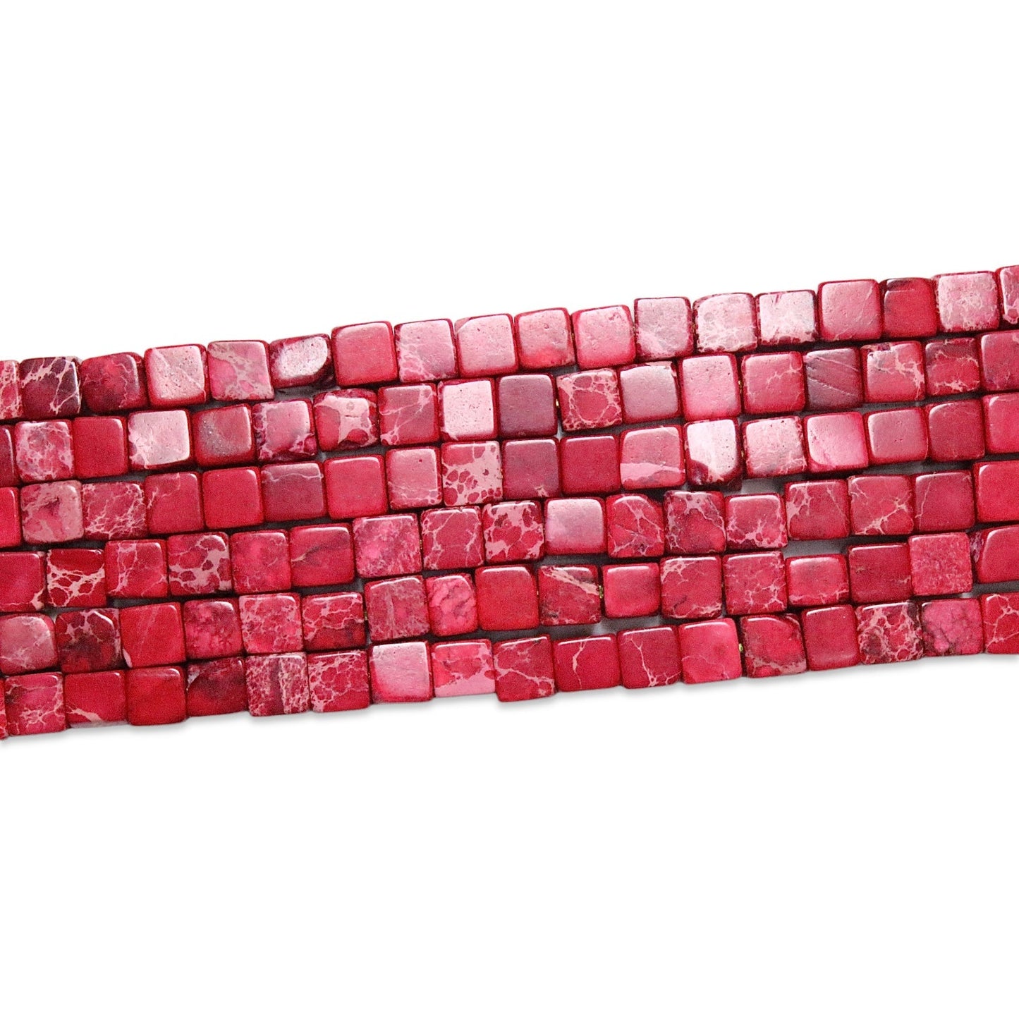 Fil de perles carrées Jaspe impérial rouge chauffé - Foliesbijoux