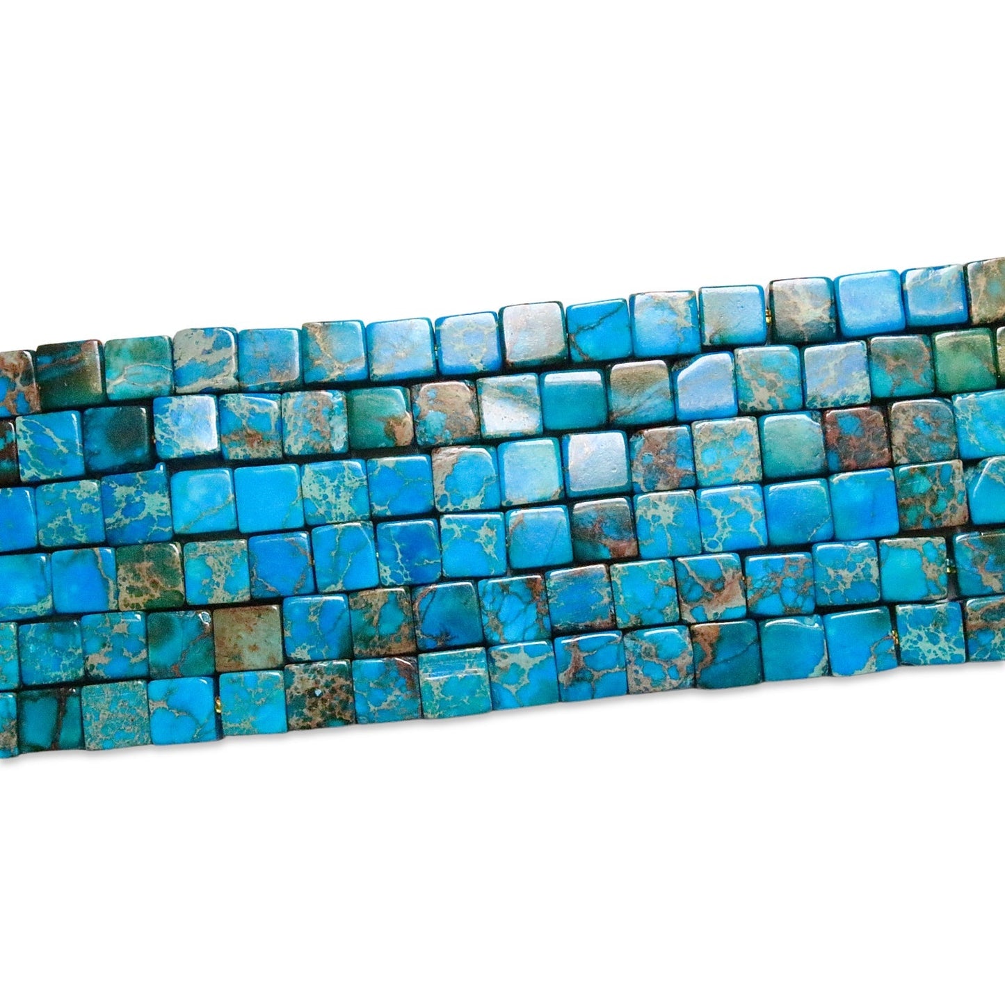 Fil de perles carrées Jaspe impérial bleu chauffé - Foliesbijoux