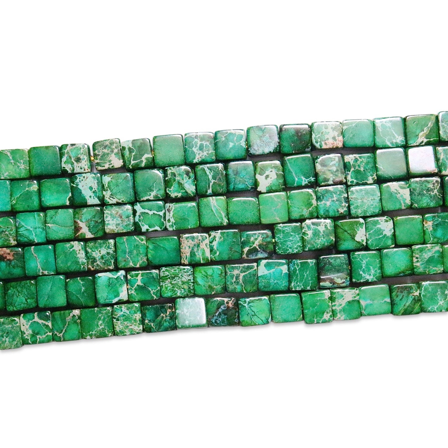 Fil de perles carrées Jaspe impérial vert chauffé - Foliesbijoux