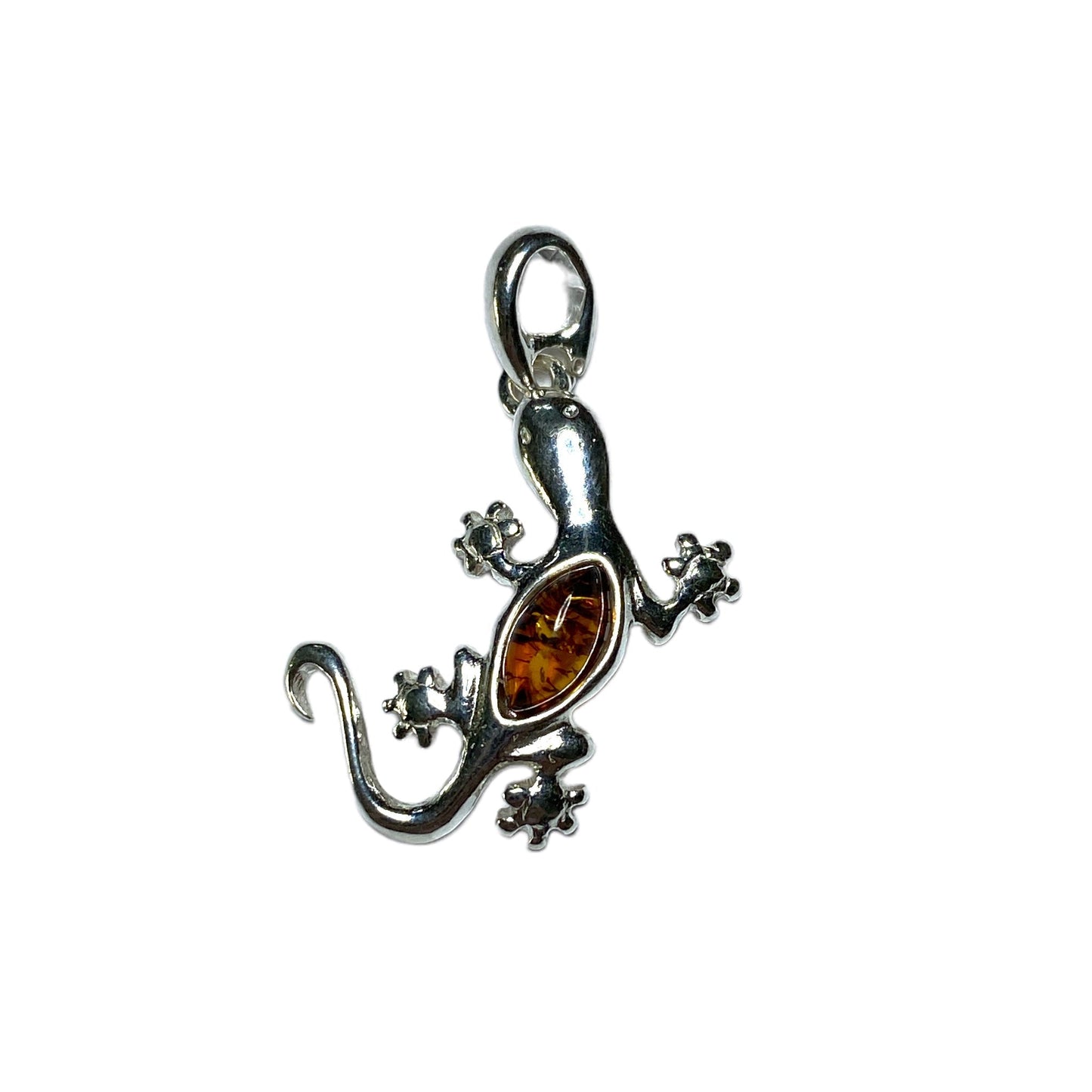 Pendentif ambre & argent lézard - Foliesbijoux