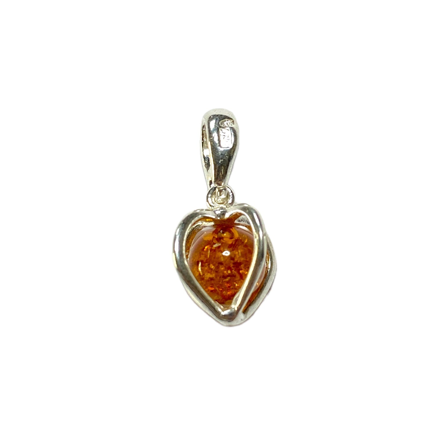 Pendentif ambre & argent coeur #19 - Foliesbijoux