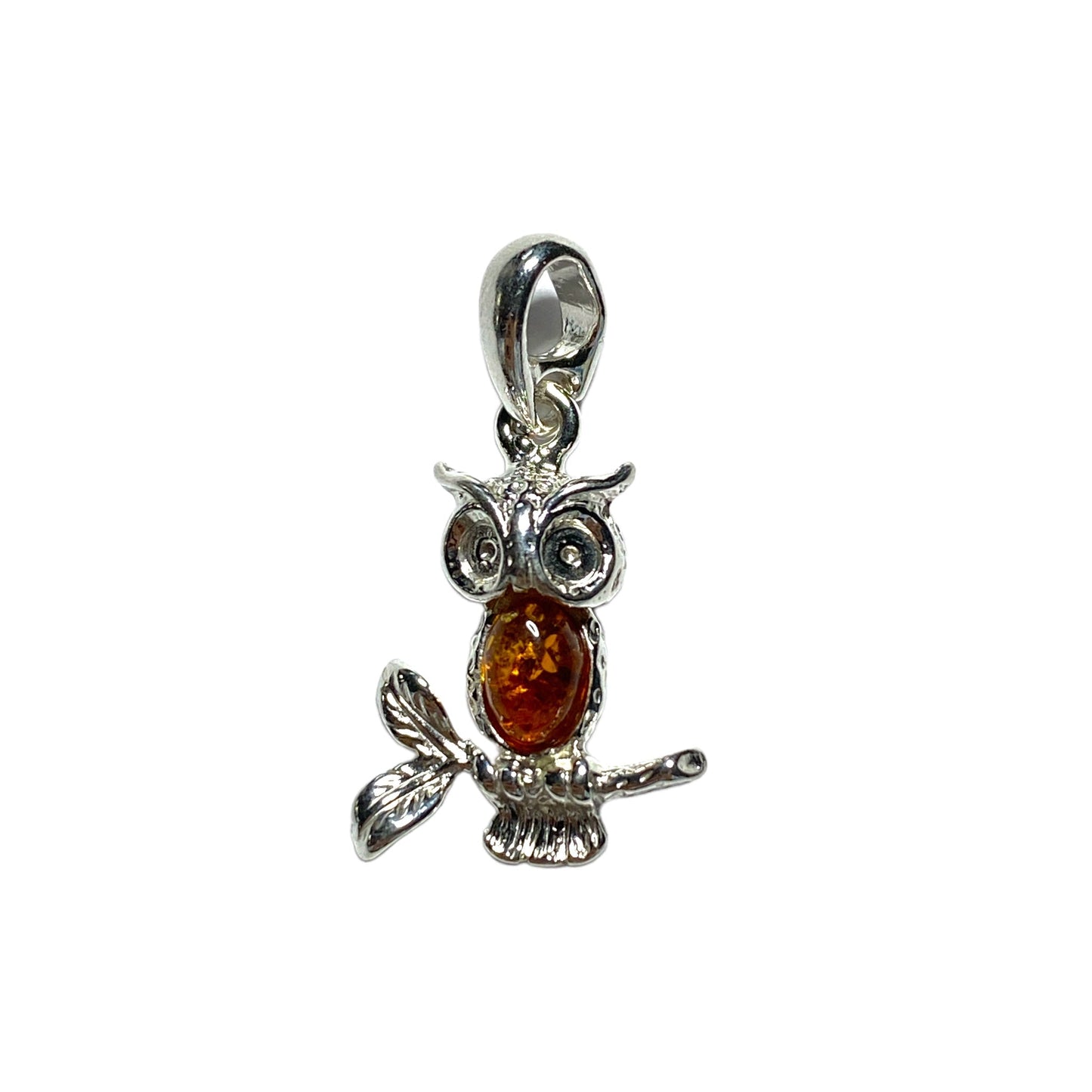 Pendentif ambre & argent chouette #27 - Foliesbijoux