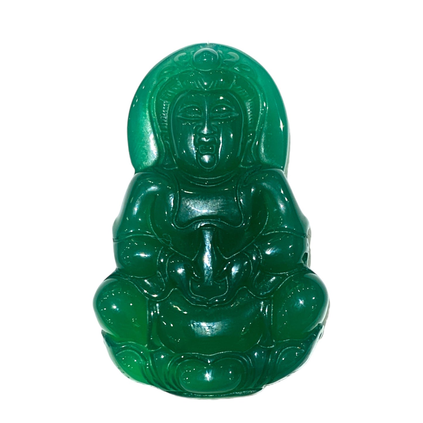 Pendentif GuanYin en agate verte percé devant - Foliesbijoux