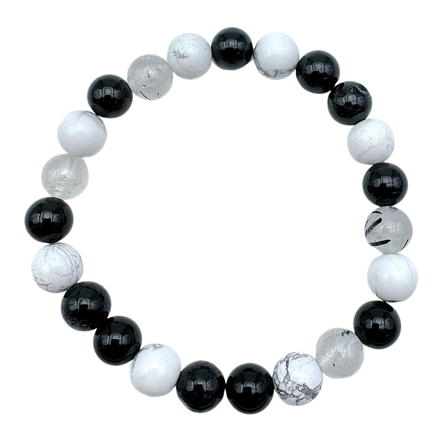 Bracelet bien être A — Quartz tourmaline, Howlite & onyx (numéro 16) - Foliesbijoux