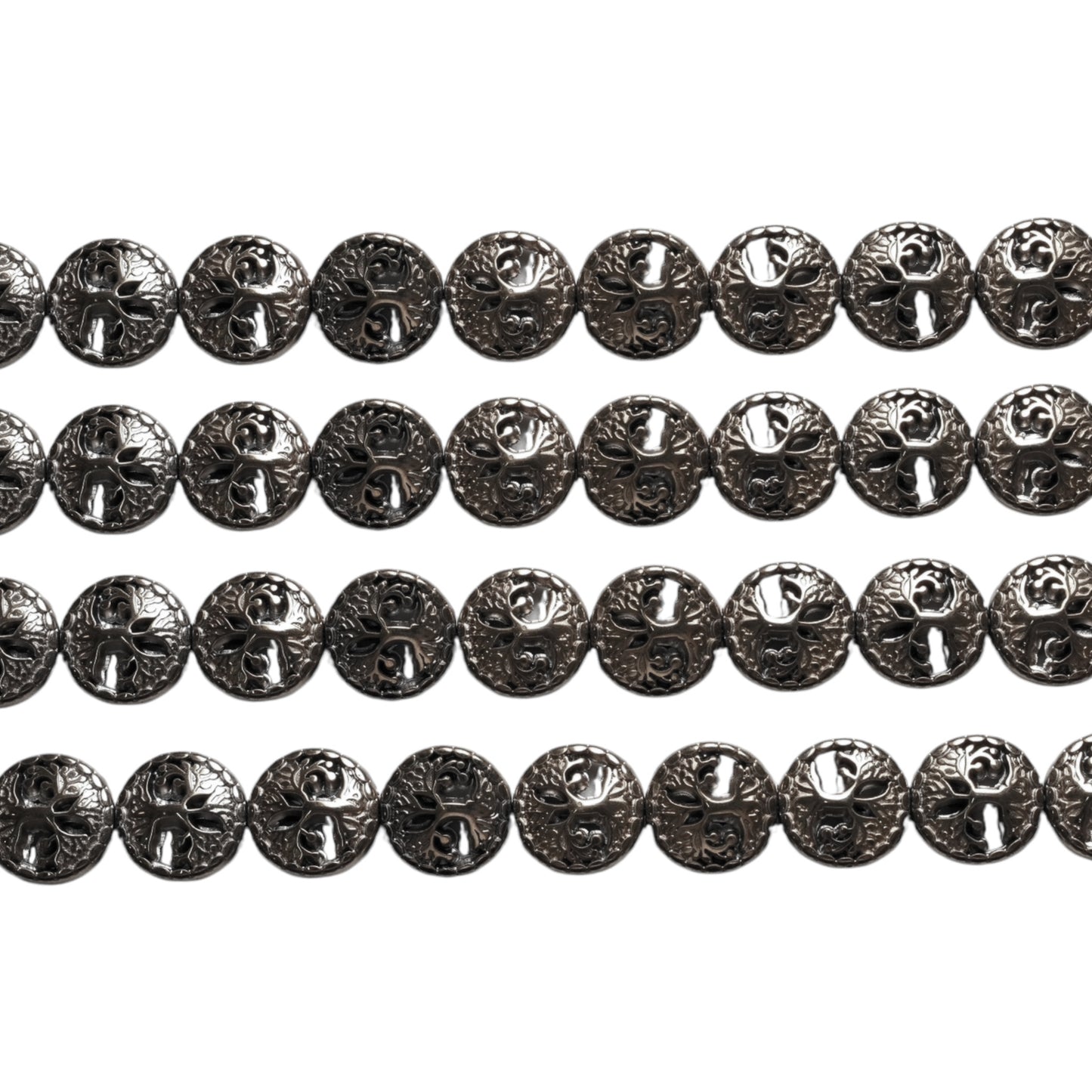 Fil de perle Hématite Arbre de vie electroplaquée argenté HEA-222 12 mm - Foliesbijoux