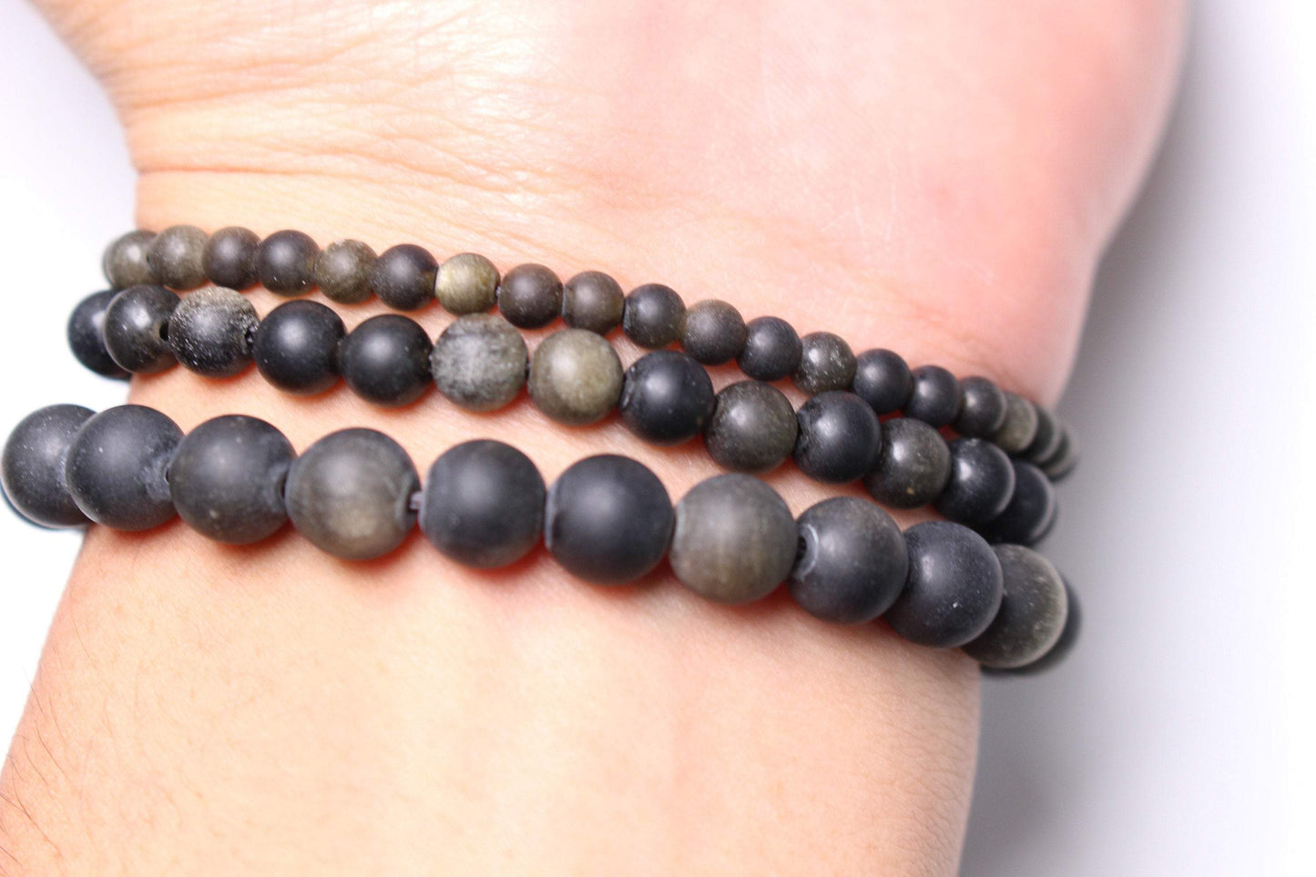 Bracelet Obsidienne doré A mat en perles naturelle - Foliesbijoux