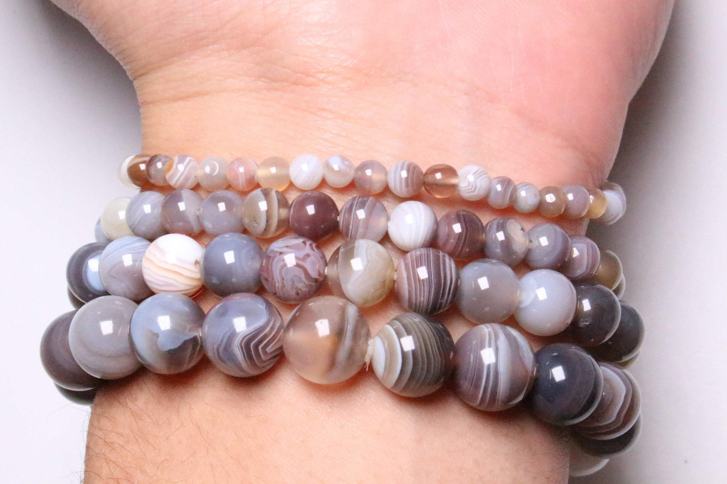 Bracelet Agate Botswana Gris AA - Foliesbijoux