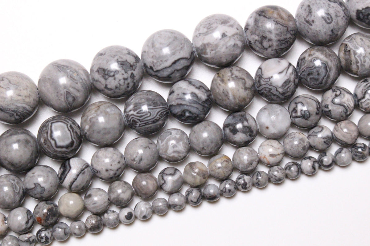 Fil de perle Jaspe picasso gris A - Foliesbijoux