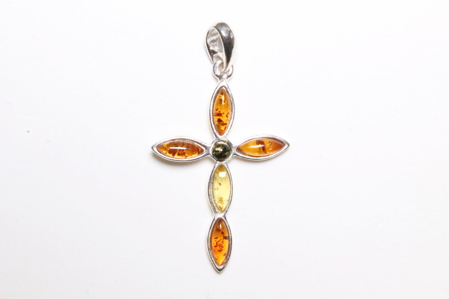 Pendentifambre & argent forme Croix - Foliesbijoux