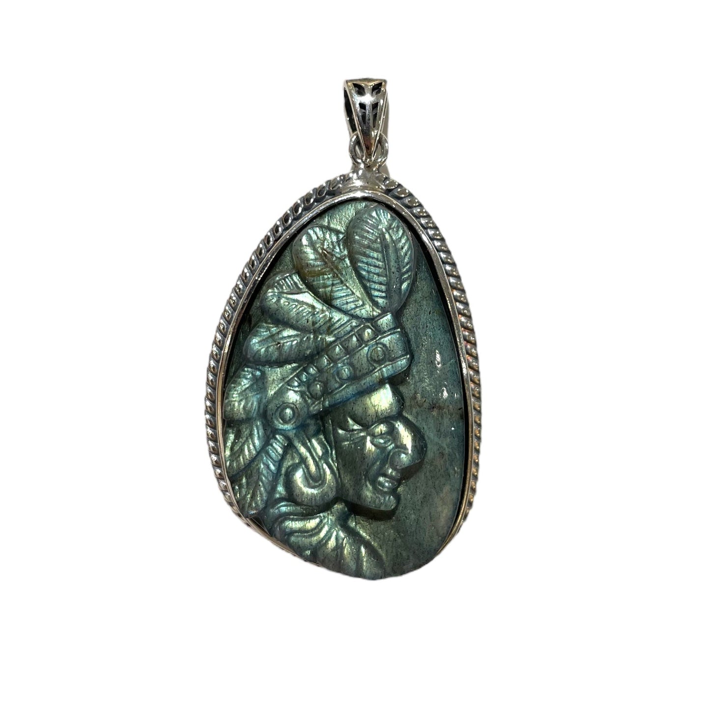 Pendentif plat Labradorite argent 925 4cm x 2cm - Foliesbijoux