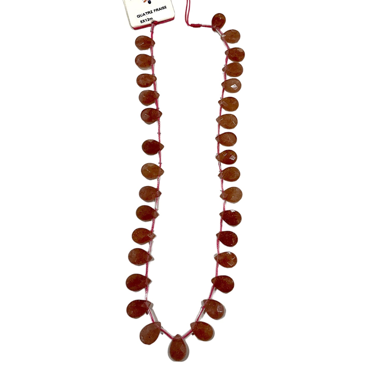 32 petits pendentifs Quartz fraise goutte facetté plate - Foliesbijoux