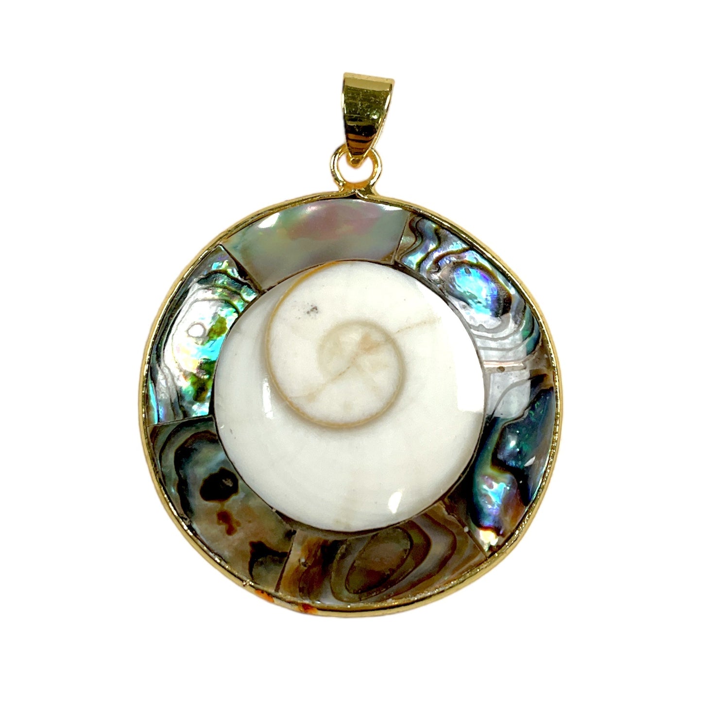 Pendentif en Oeil de sainte Lucie et abalone - Foliesbijoux