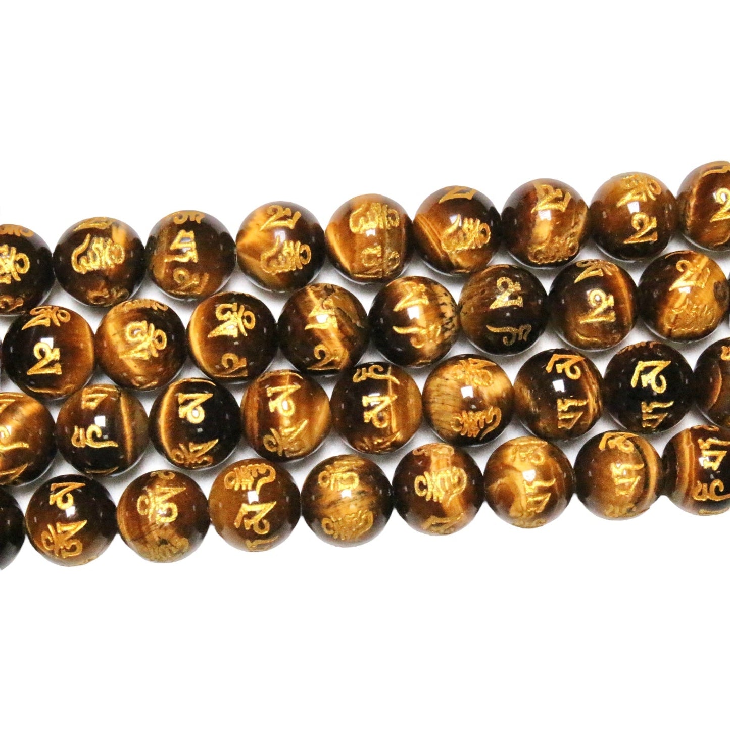 Fil de perle Mantra tibétain Oeil de tigre AA+ - Foliesbijoux