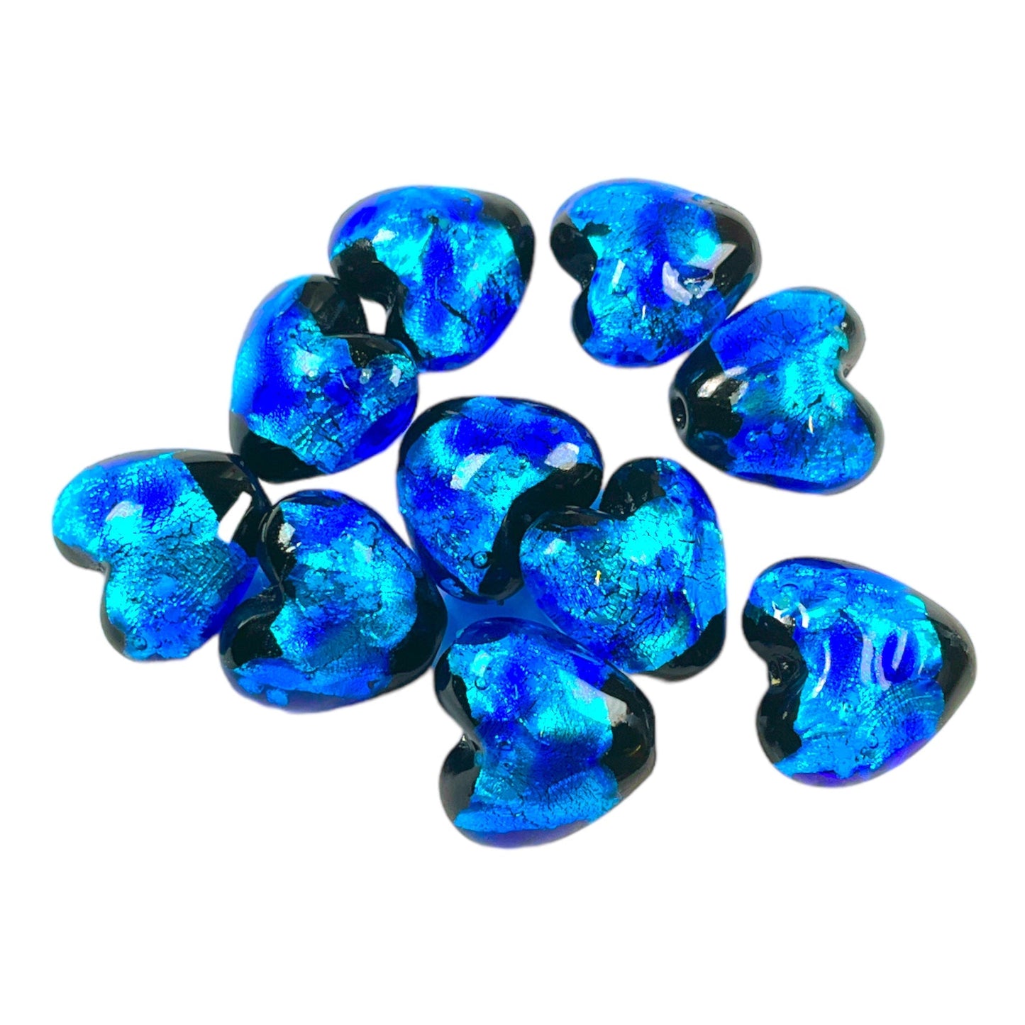 10 perles de verre phosphorescente bleu noir cœur 12 mm #5 - Foliesbijoux