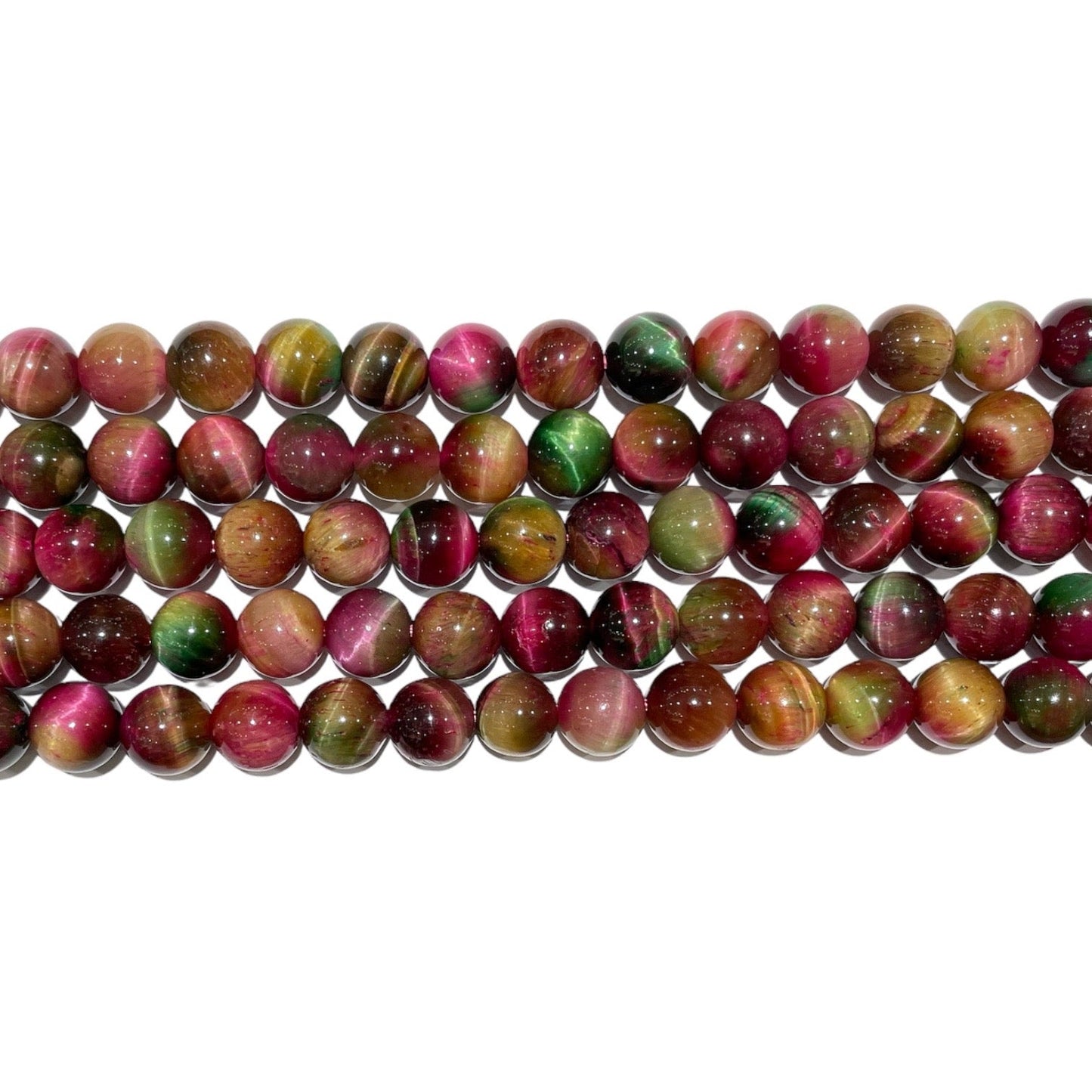 Fil de perle oeil de tigre rose vert chauffé AA - Foliesbijoux