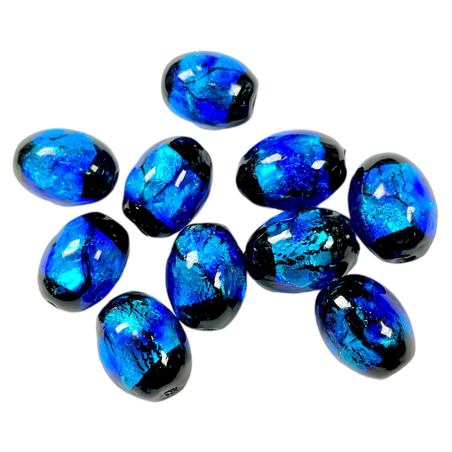 10 perles de verre phosphorescente bleue tache noire 10 x 8 mm #6 - Foliesbijoux