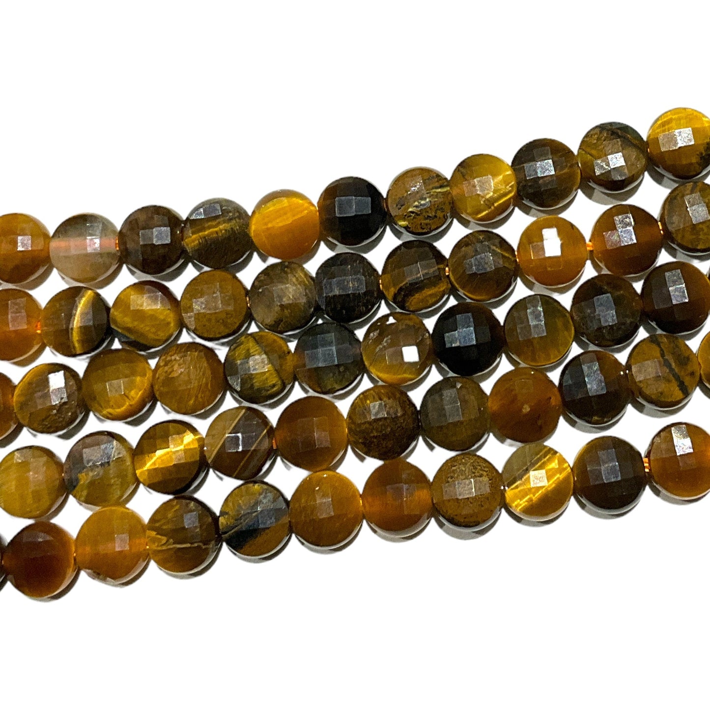 Fil oeil de tigre en rond plat facetté 6mm - Foliesbijoux