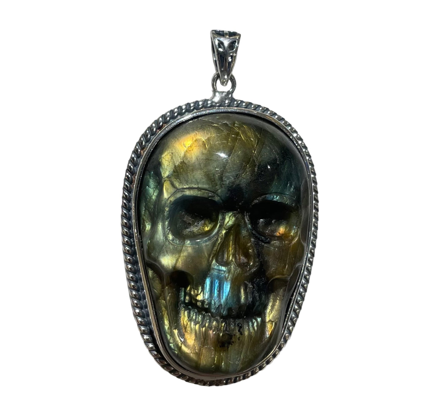 Pendentif plat Labradorite argent 925 4cm x 3cm - Foliesbijoux