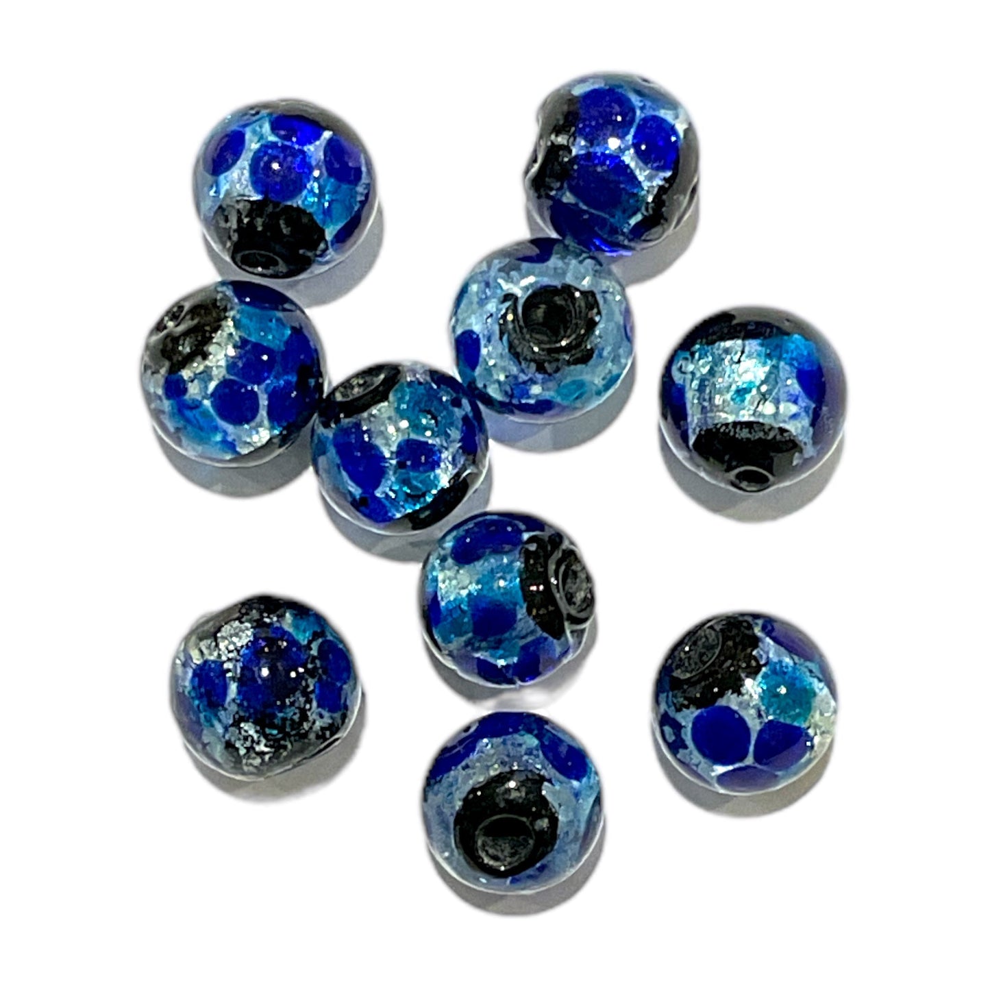 10 perles de verre phosphorescente bleue tacheté #3 - Foliesbijoux