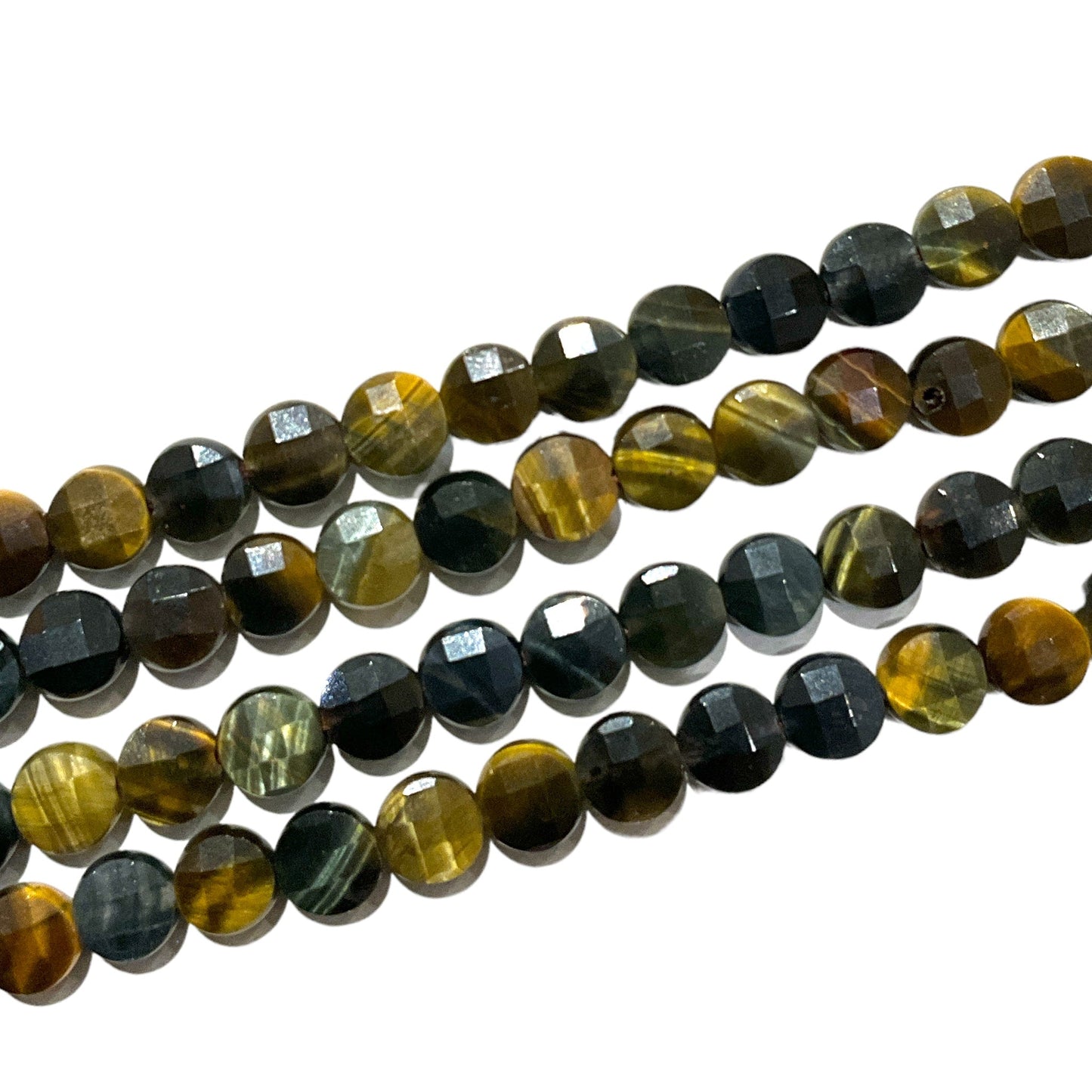 Fil de Oeil de tigre blanc en rond plat facetté 6x6 - Foliesbijoux