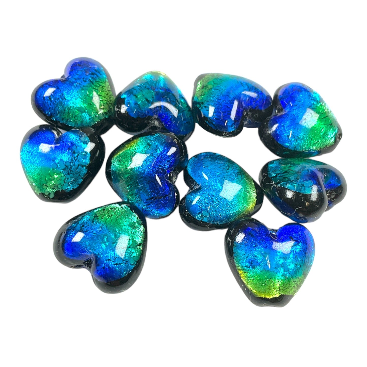 10 perles de verre phosphorescente jaune vert bleu cœur 12 mm #23 - Foliesbijoux