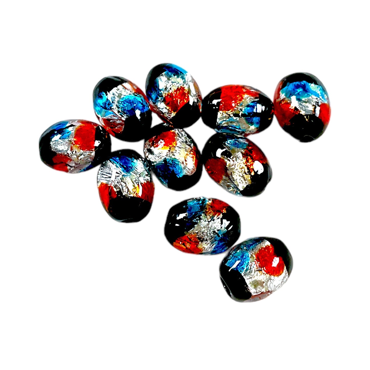 10 perles de verre phosphorescente bleu claire et rouge 10 x 8 mm #30 - Foliesbijoux