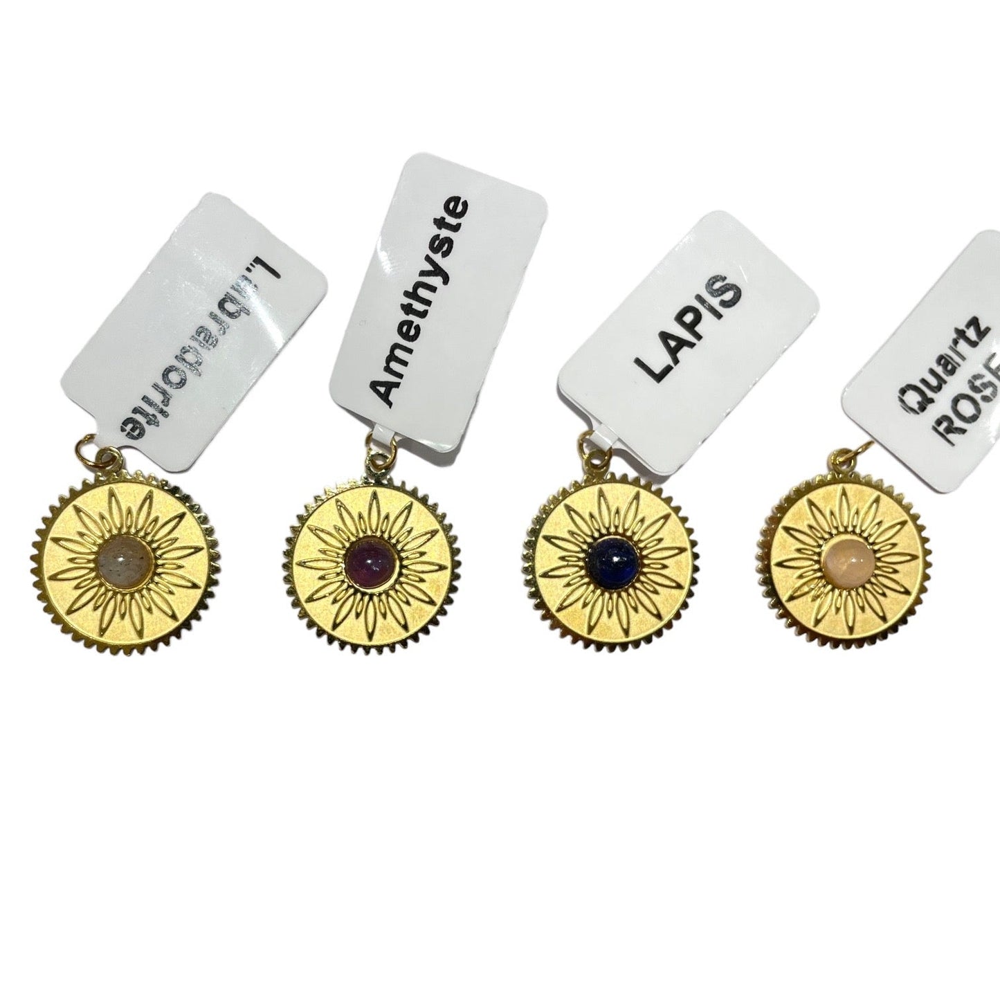 Pendentif forme ronde soleil en pierre & acier inoxydable #14 - Foliesbijoux