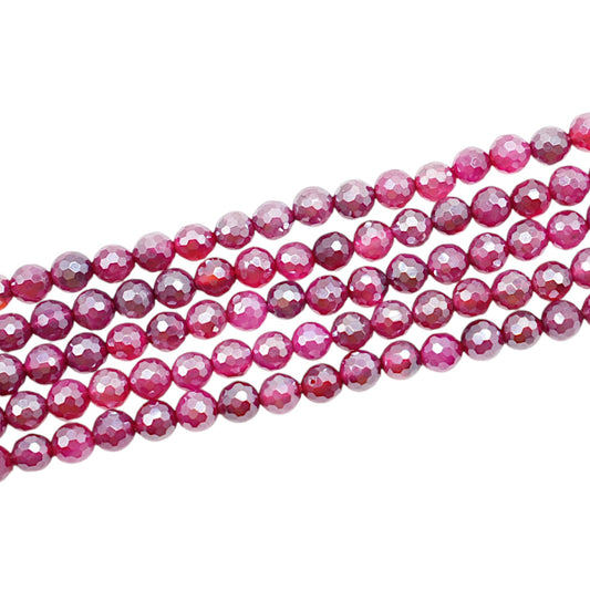 Fil de perles Agate facettée rose uni 6 mm