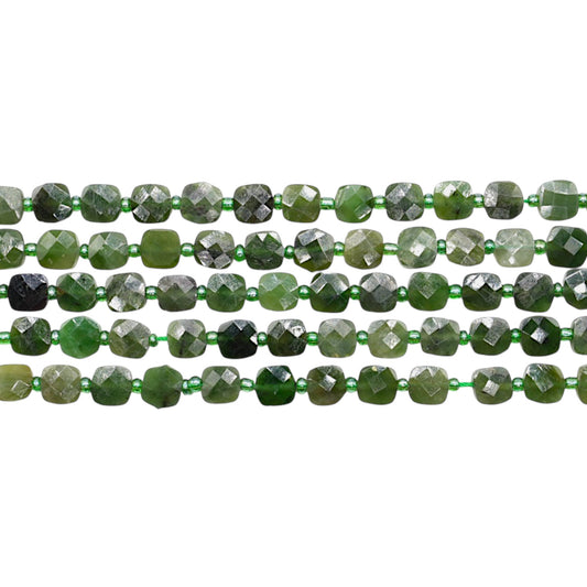 Fil de Jade nephrite carré facetté 8x8 mm