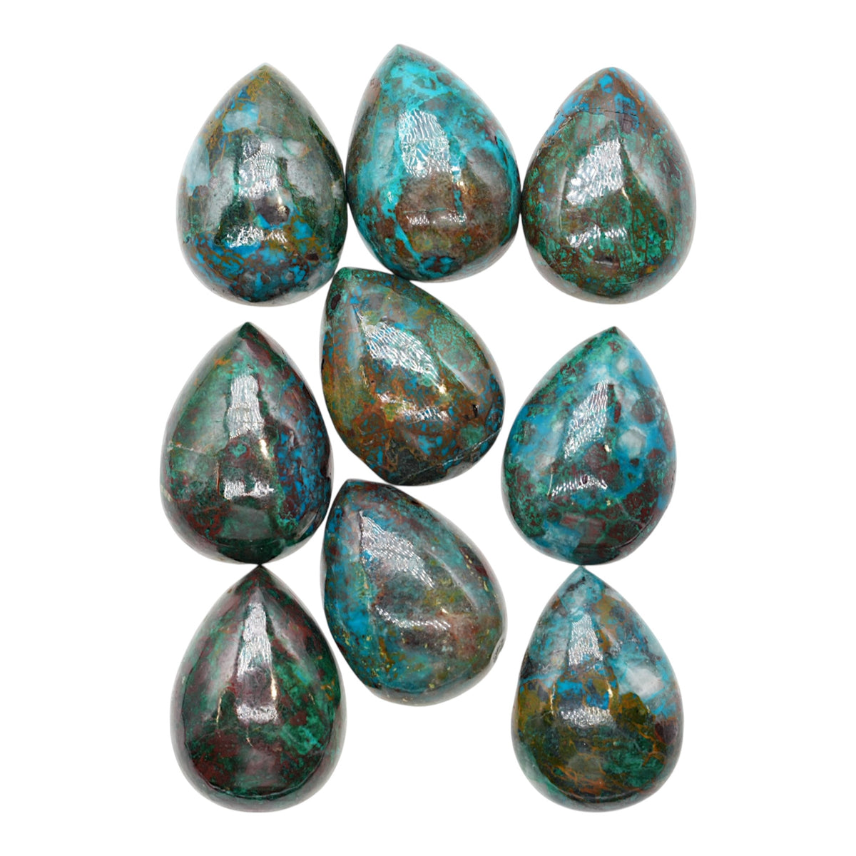 Lot de 9 pendentif Cabochon Goutte Chrysocolle AAA 25x35 mm (modèle unique 4)