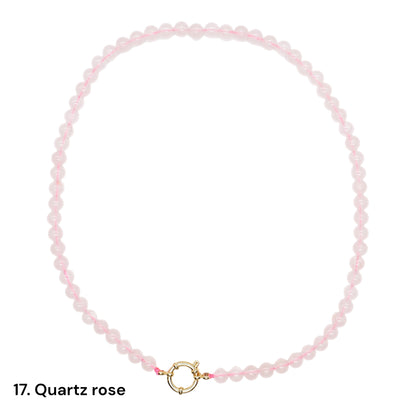 Collier 43 cm 6 mm avec fermoir bouée en acier inoxydable dorée ou argenté (20 pierres disponibles)