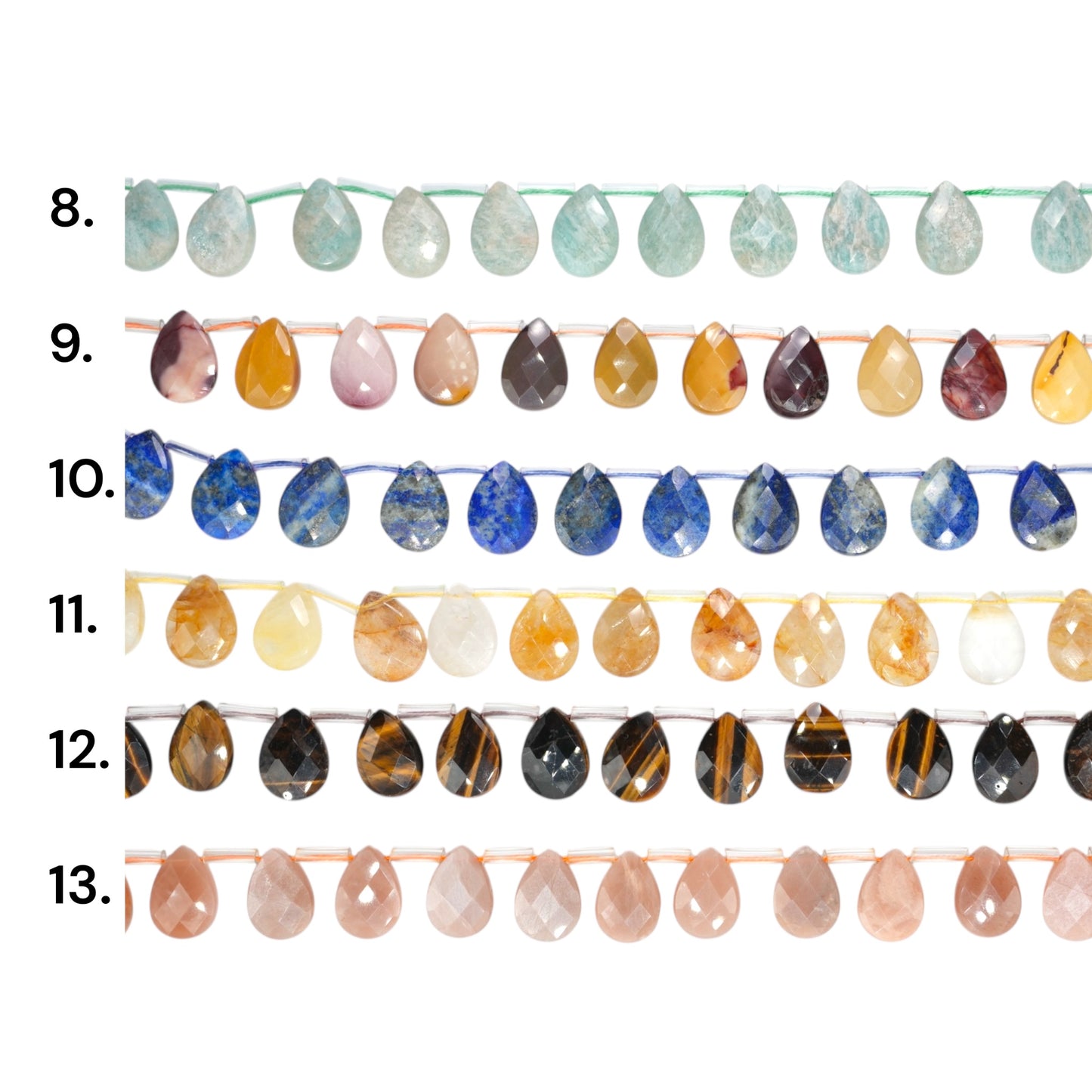 Fil de perles goutte 13x18 mm (13 pierres naturelles disponible)