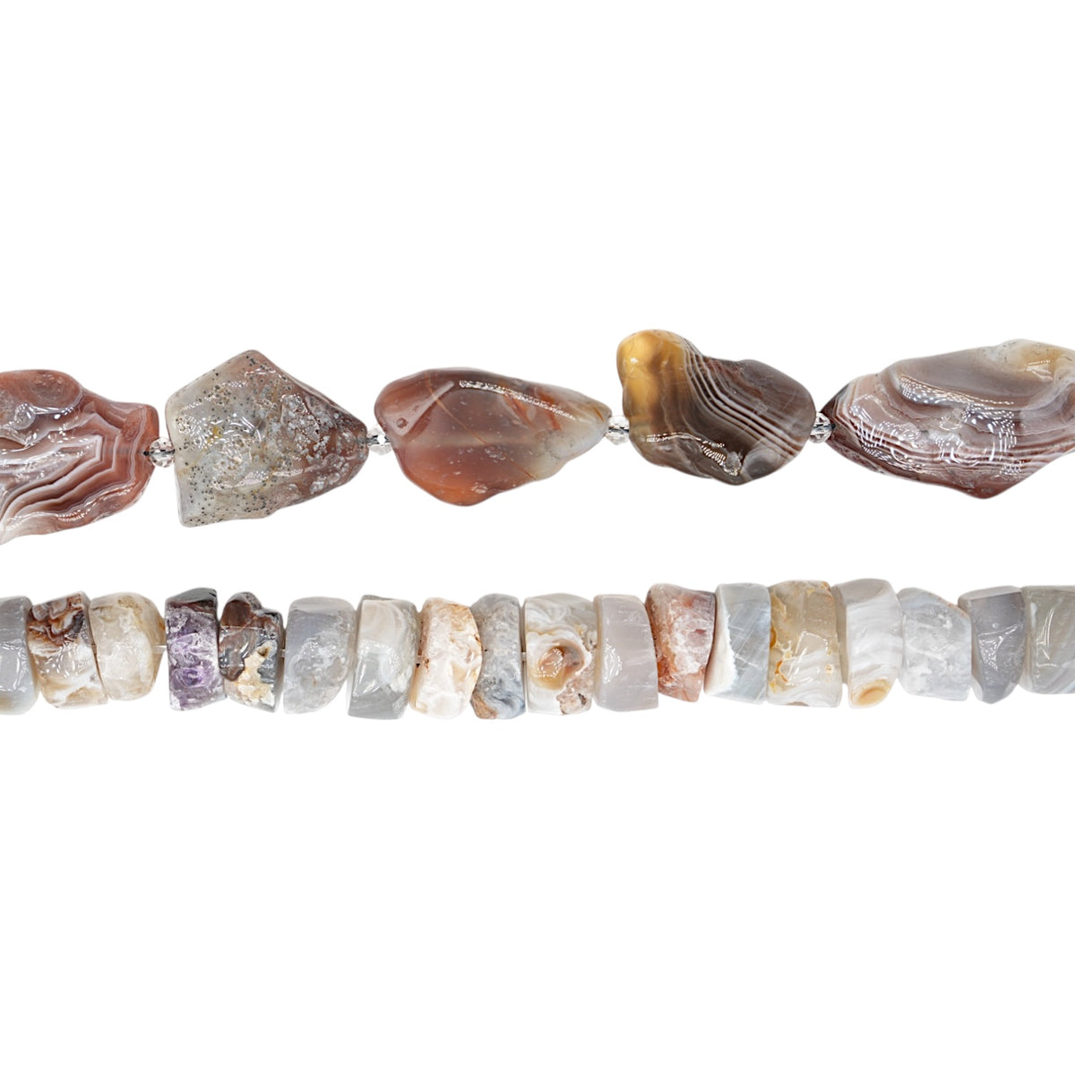 Fil de perles forme libre en Agate du Botswana (2 formes disponible)