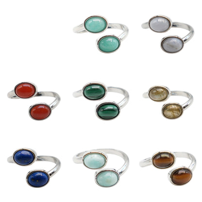 Bague DUO en laiton rhodié & pierre naturelle argentée (Réglable)