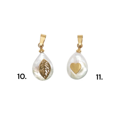 Lot de 5 pendentifs nacre avec motif en acier inoxydable (11 modèles disponible)