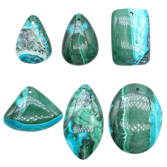 Pendentif en Chrysocolle avec malachite (forme aléatoire)