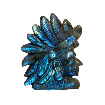 Figurine Tête d’indien en Labradorite pièce unique 7x6x1 cm numéro TI2