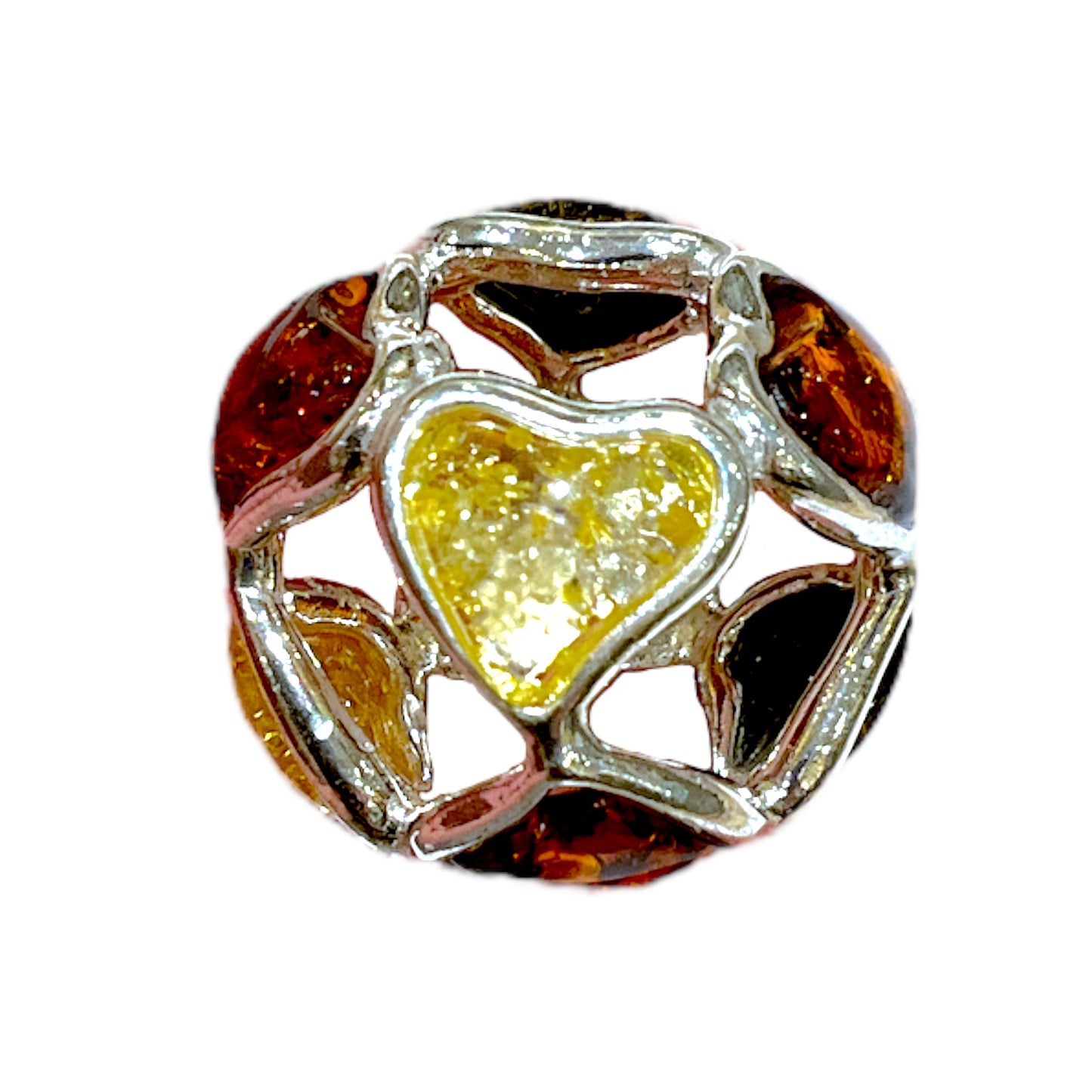 Pendentif bola ambre & argent coeur