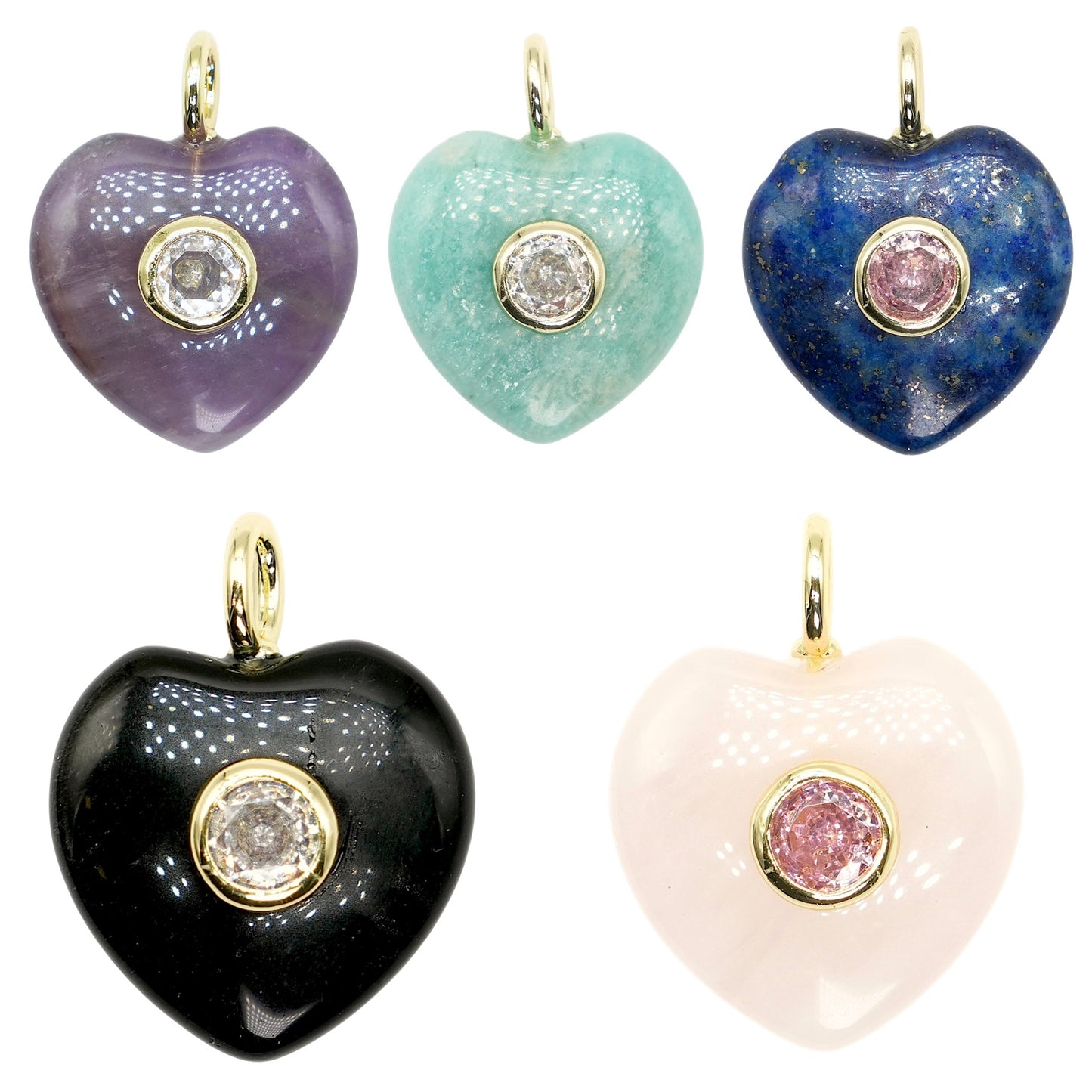 Collier/Pendentif coeur avec Zircon couleur aléatoire (5 pierres disponible)