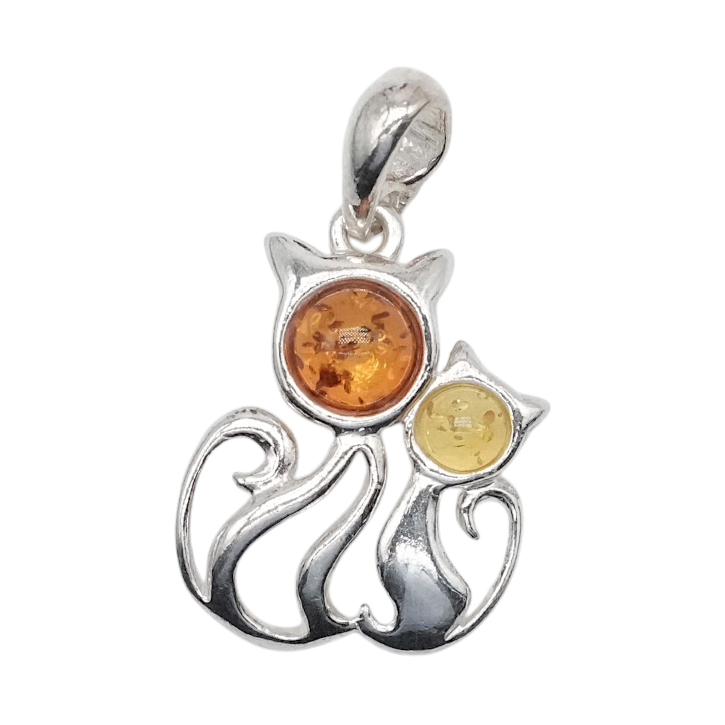 Pendentif ambre & argent chat #4