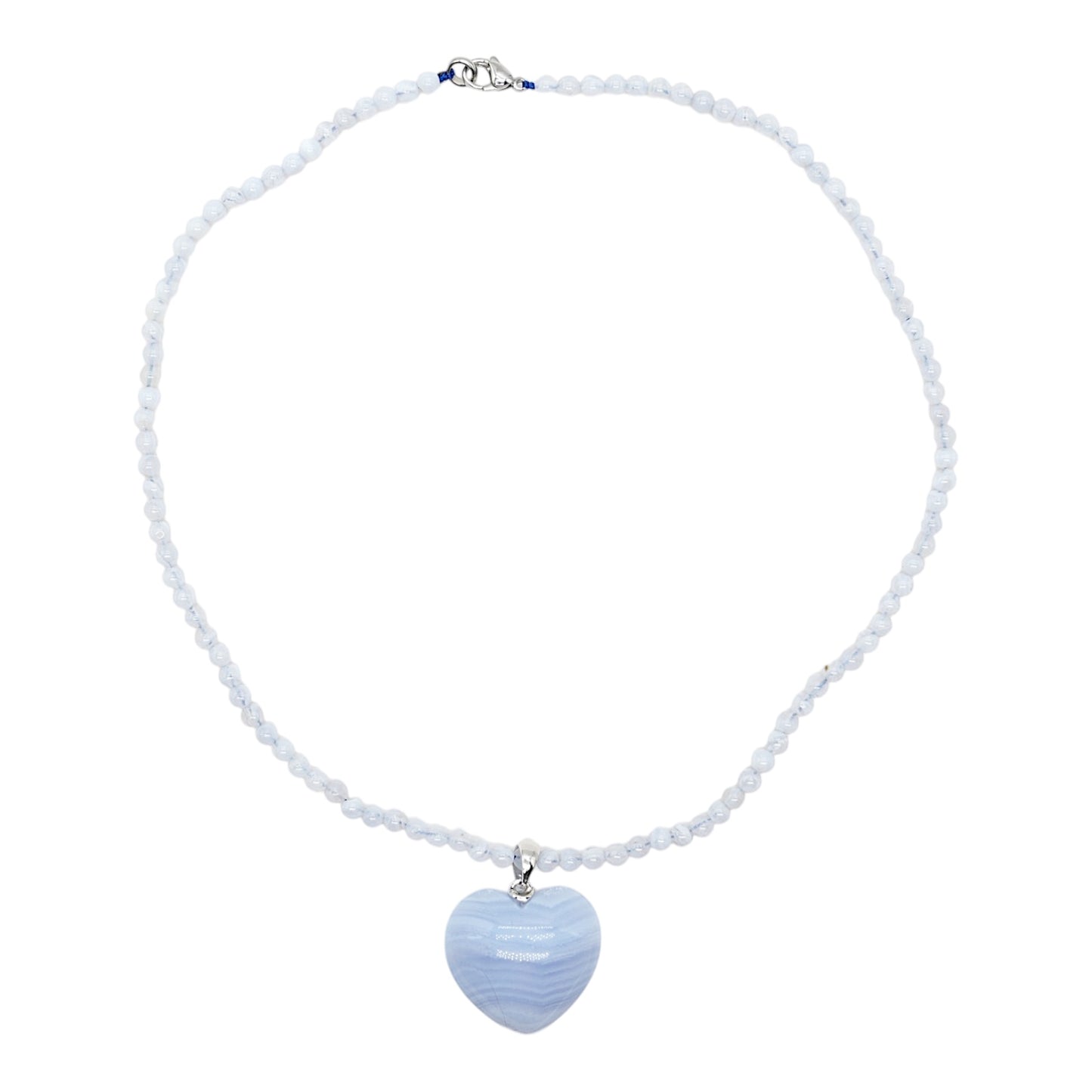 Collier avec pendentif Calcedoine bleue forme cœur acier inoxydable argenté