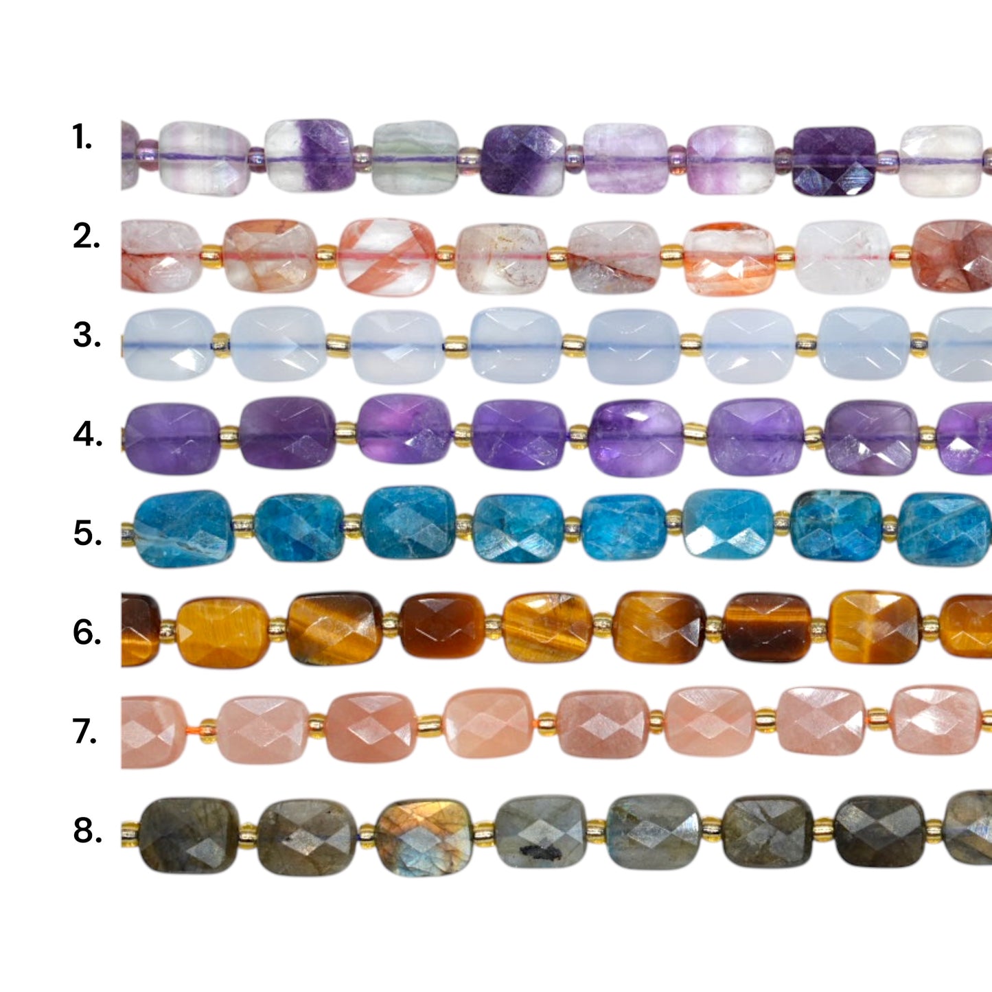 Fil de perles rectangulaire facetté 8x10 mm (16 pierres disponibles)