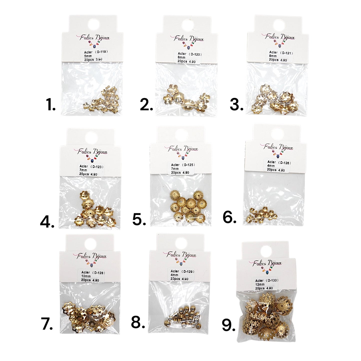 Lot de 20 breloques intercalaire en acier doré (9 modèles disponible)