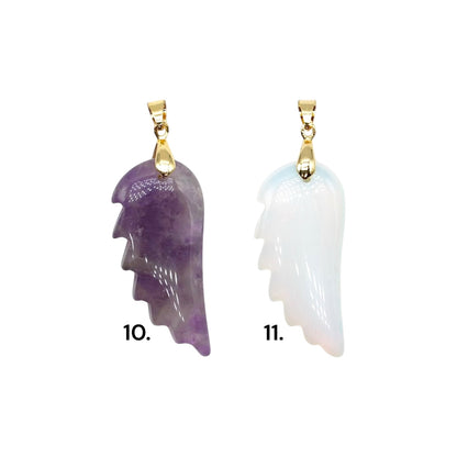 Pendentif aile d’ange 20x43x8 mm (12 pierres disponible) (bélière doré ou argenté incluse)