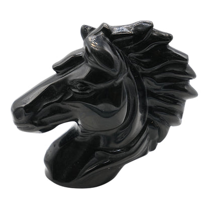 Figurine tête de cheval sculptée Obsidienne noire 10x10x4 cm