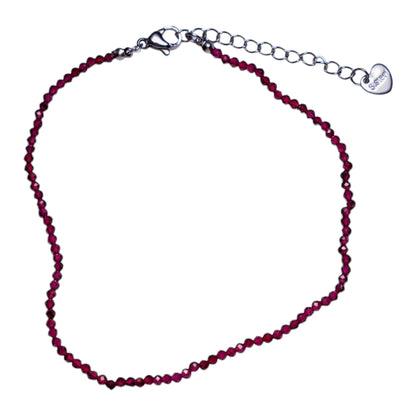 Bracelet/chaine de cheville Grenat perle facetté 2-3 mm avec fermoir acier inoxydable